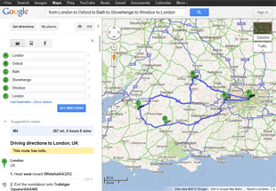 Click on the image to enlarge Sample route map round trip London to London