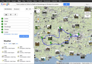 Click on the image to enlarge London round trip route map with annotations
